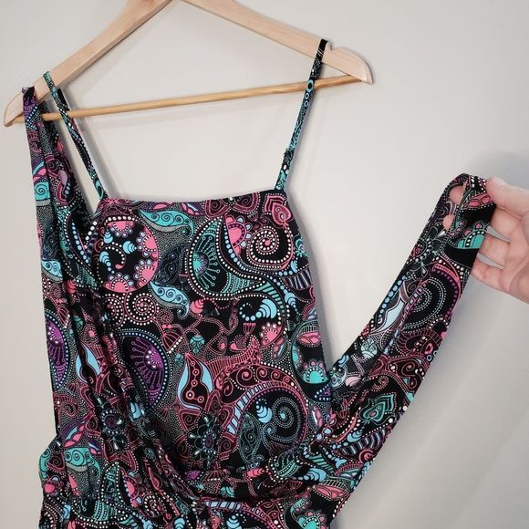 Liquido Medium NWT Sleeveless Turquoise Pink Paisley Print Skort Romper Pockets - Picture 3 of 14